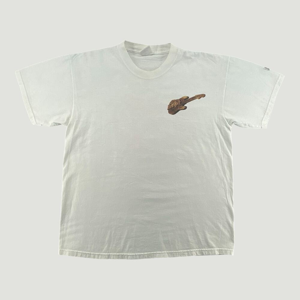 Hard Rock Cafe Las Vegas Graphic T Shirt White Guitar Logo USA Tourist Tee Large